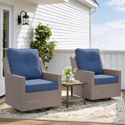 Alto 3-piece Outdoor Wicker Swivel Glider Patio Conversation Sets With Cushions