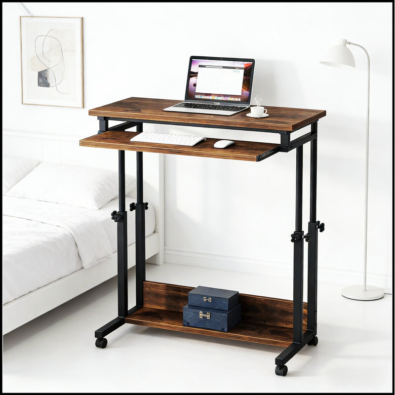 Bureau debout réglable en hauteur sur roulettes avec bureau spacieux et roues verrouillables, parfait pour les espaces de travail ergonomiques