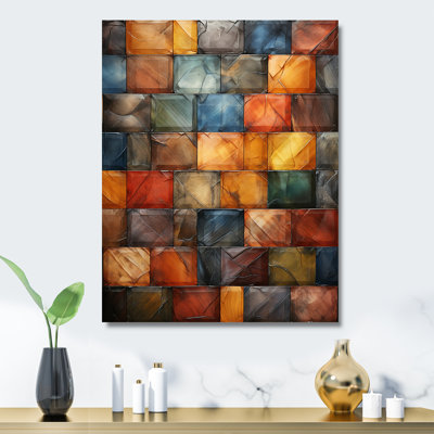 «Geometric Harmony Abstract Brown Tiles I», art mural en métal abstrait