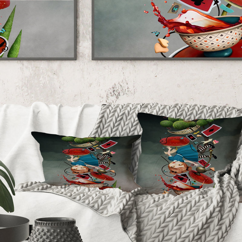 Alice In Wonderland Falling In The Rabbit Hole - Children''s Art Printed Throw Pillow 12" x 20"