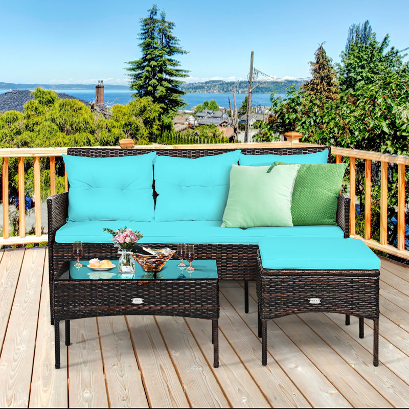 Ensemble de conversation pour 4 personnes avec coussins, Turquoise