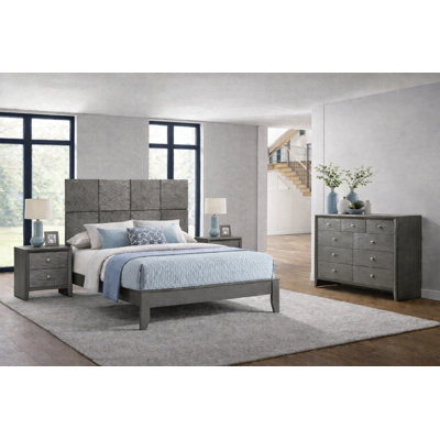 Modern Panel Bedroom Set in Gunmetal Finish