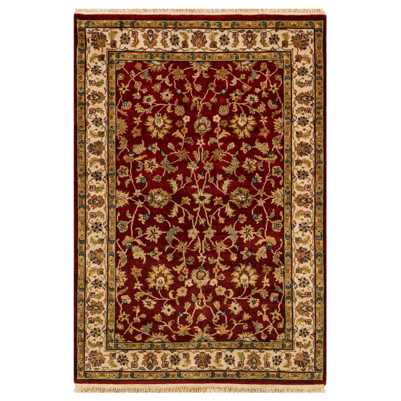 Tapis beige et vin de haute qualité noué à la main