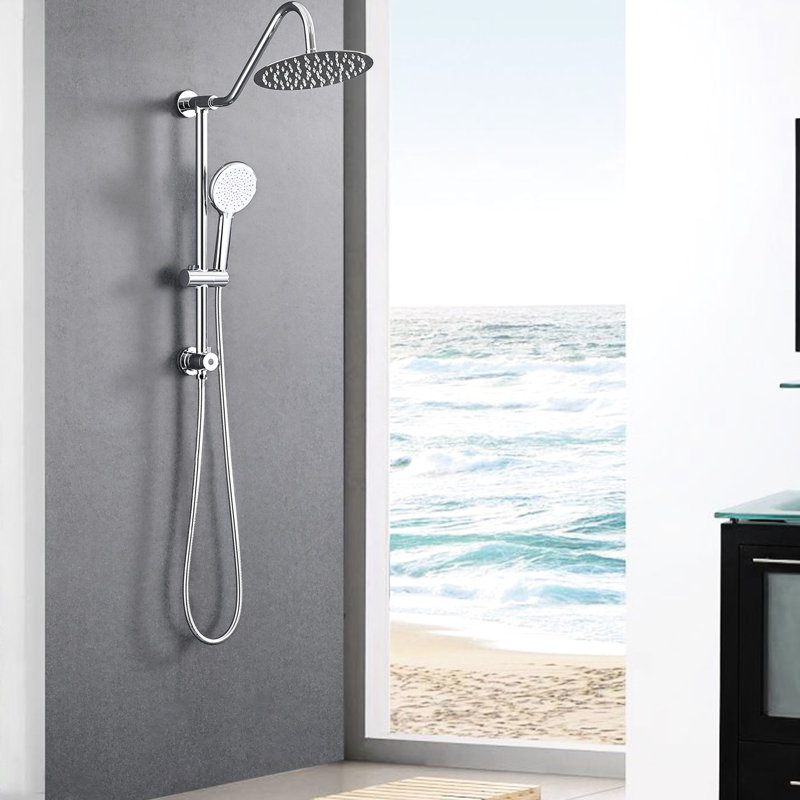 Ensemble de pomme de douche murale avec douche à pluie et à main de 10 po -, métal, 3 options de jet, glissière réglable, fixation pour décoloration par corrosion, motifs, pour la douche, fabrication