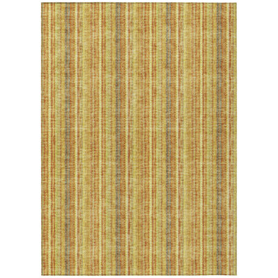 3' X 5' Gold And Copper Striped Washable Indoor Outdoor Area Rug