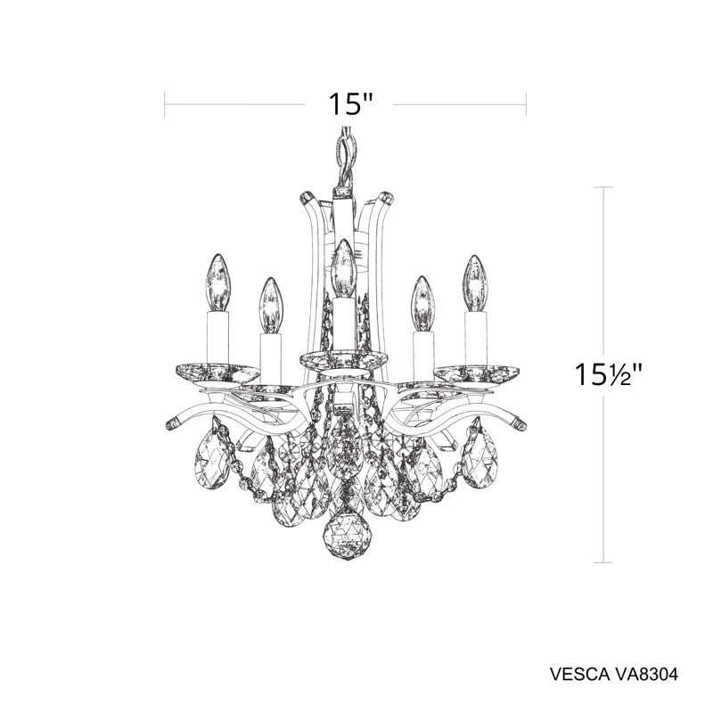 Vesca 5 Light 15in x 15in Pendant in Black with Clear Heritage Handcut Crystals, Chinese (K9), Etruscan Gold