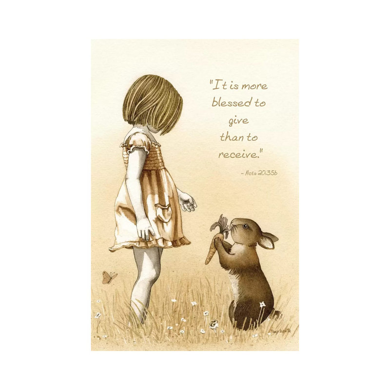 Girl with the Giving Rabbit 1 Piece Wrapped Canvas Painting, 30.48 cm H x 45.72 cm W