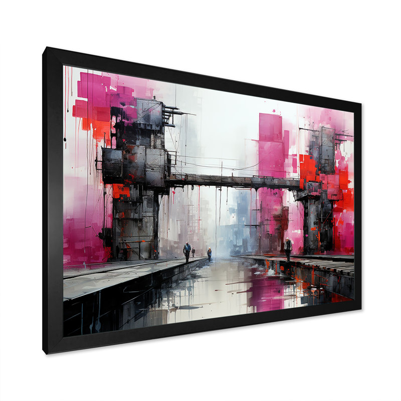 «Magenta Factory Machines I», reproduction sur toile, Cadre simple noir, H 12 po x l 20 po x P 1 po