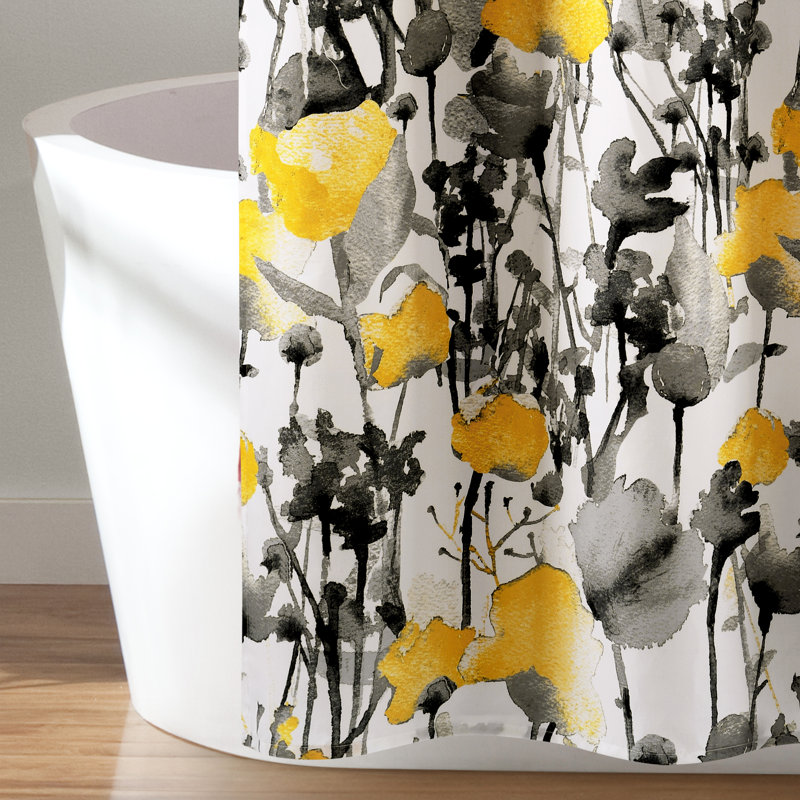 Zuri Floral Shower Curtain, Yellow/Gray