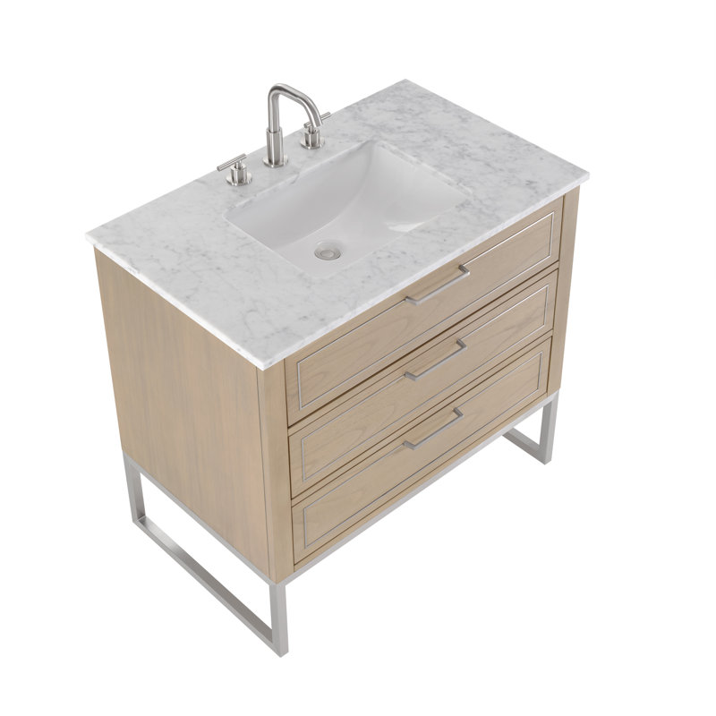 Markham 36'' W Single Vanity, Carrara Marble, Cashmere Gray, Brushed Nickel