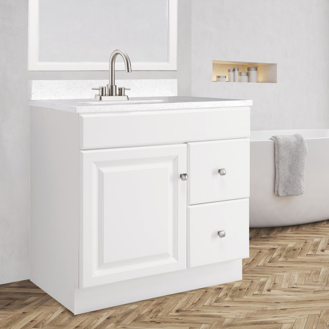 Wyndham 30 Inch Bathroom Vanity, Ready to Assemble, Solid Wood, White Winston Porter