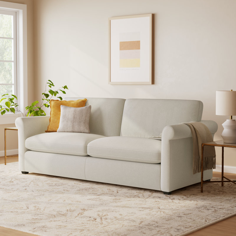 Joelle 90.5" Upholstered Sofa with Rolled Arms, Effie Linen Performance Linen