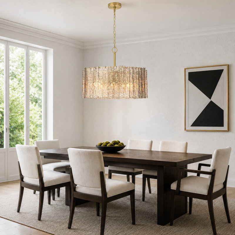 Lustre tambour moderne 24 "à intensité variable avec verre texturé, 24"