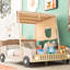 Lit en forme de voiture en bois ludique avec coussin moelleux, toile de plafond et lumières à DEL