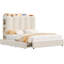 Structure de lit tapissier avec éclairage DEL, ports USB, casiers latéraux et 2 tiroirs de rangement sous le lit, lit plateforme moderne crème-59506794-59506795