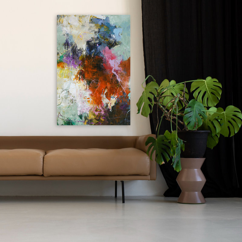 Attention - Art abstrait fuchsias contemporain, H 48 po x l 32 po