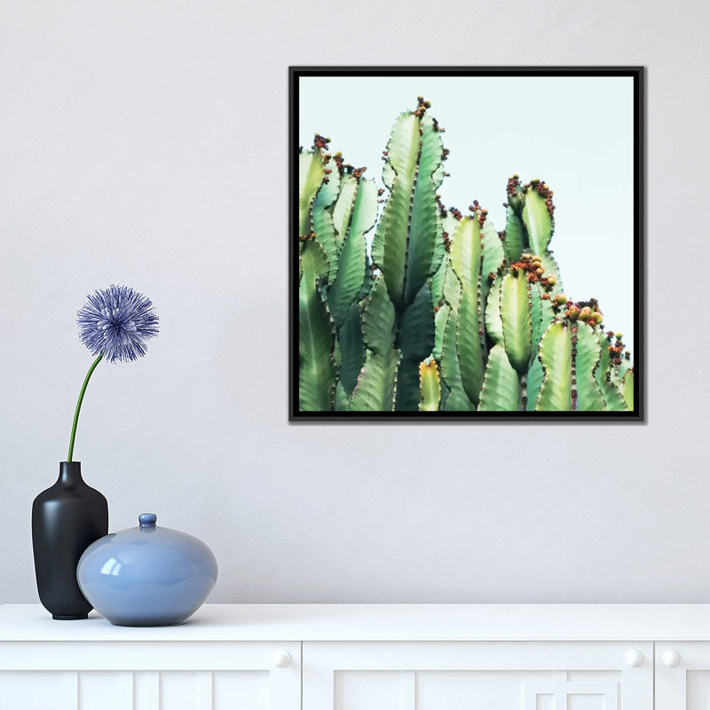 « cactus love », reproduction de photo sur toile, H 18 po x l 18 po x P 1,5 po, Cadre noir