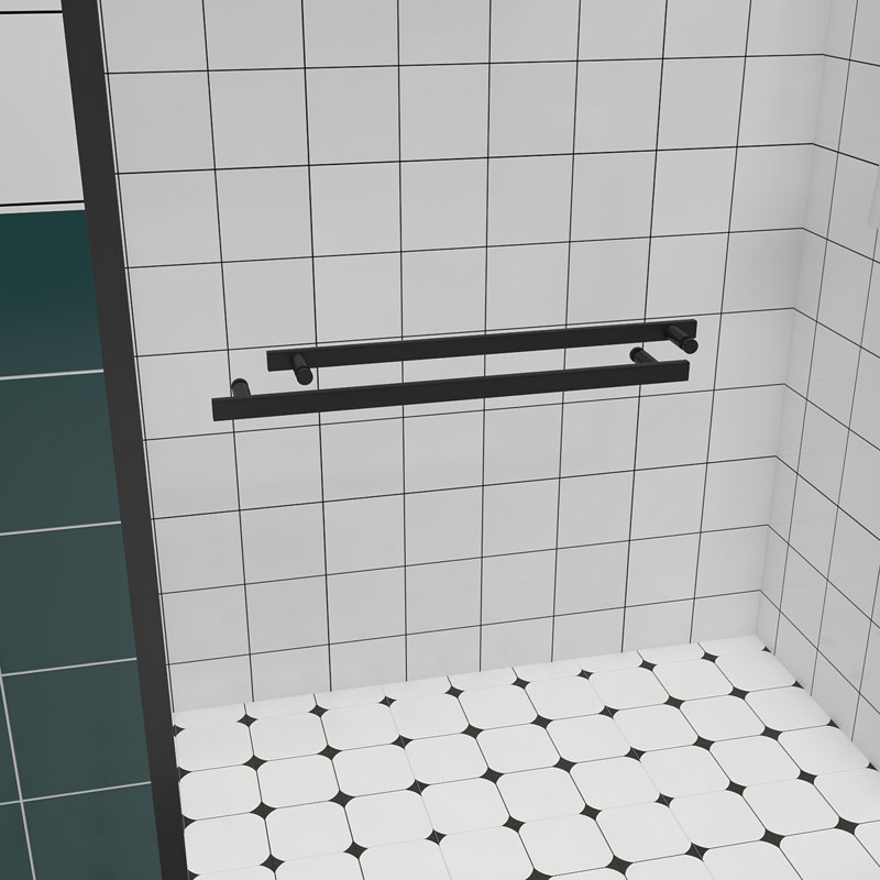 44-48"X76" Aluminum Frame Double Sliding Shower Door,Bypass Bathroom Sliding Door With Premium 1/4" (6Mm) Clear Tempered Glass, Black Hardware Sliding Glass Shower Enclosure,Matte Black Finished
