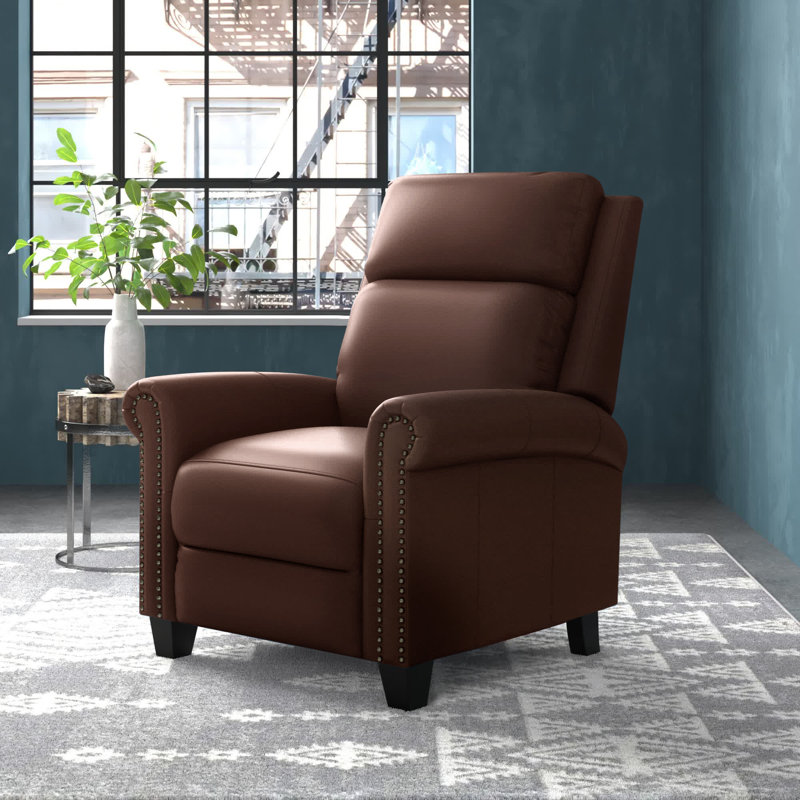 Fauteuil inclinable 33,5 po en cuir véritable, Cuir véritable galet brun foncé