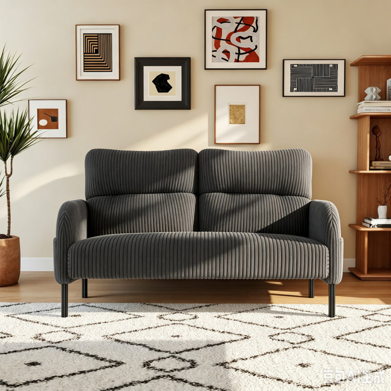 Canapé en velours côtelé 47,24 po avec poches de rangement latérales intégrées, Gris