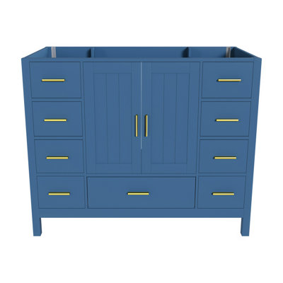 Base de meuble-lavabo 42 po avec 2 portes doubles à fermeture douce et 9 tiroirs lisses avec glissières (bleu)