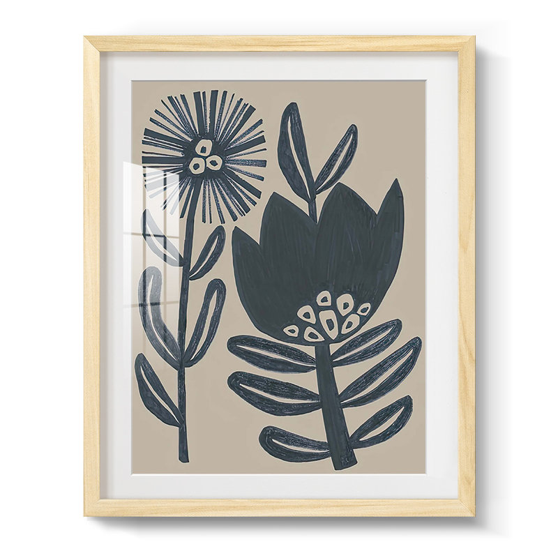 «Blockprint Folk Flowers I», impression encadrée, Naturel, H 25,5 po x l 17,5 po