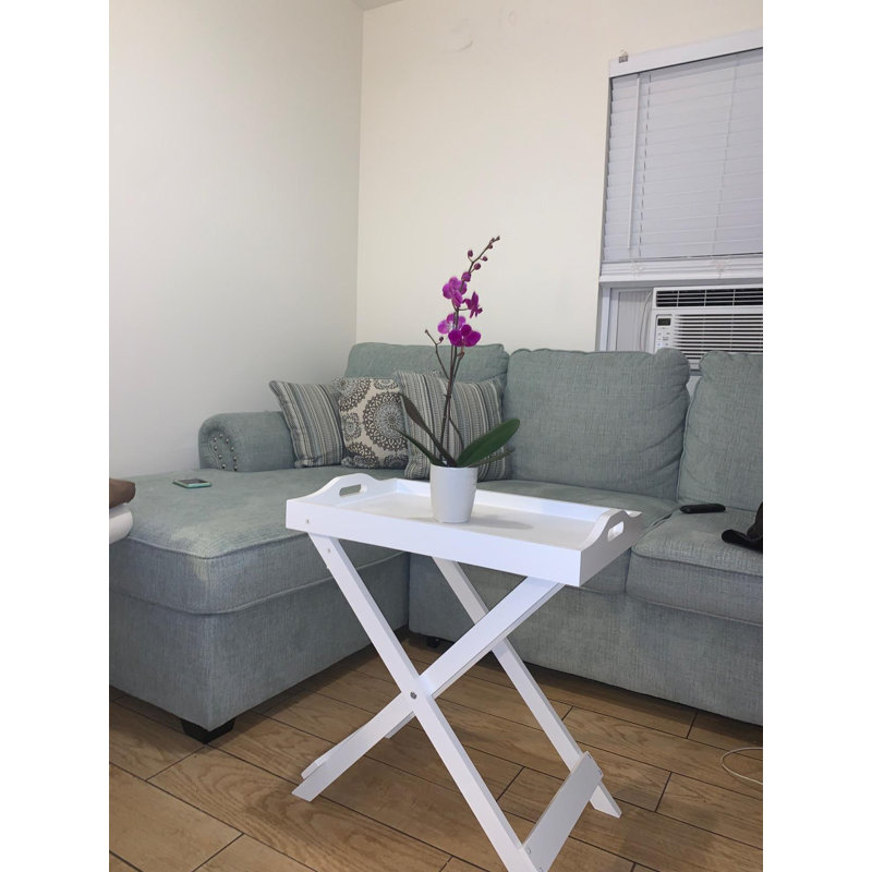 Contemporary Side Table with Removable Tray Top Portable End Furniture, White
