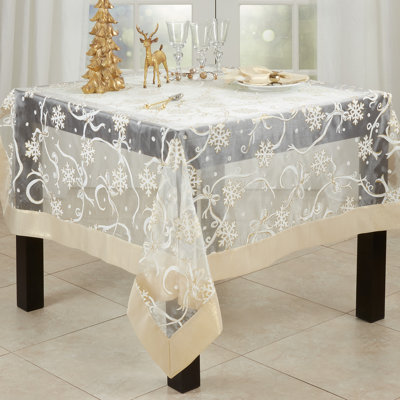 Rectangular_Snowflake And Ribbon Design Printed Tablecloth