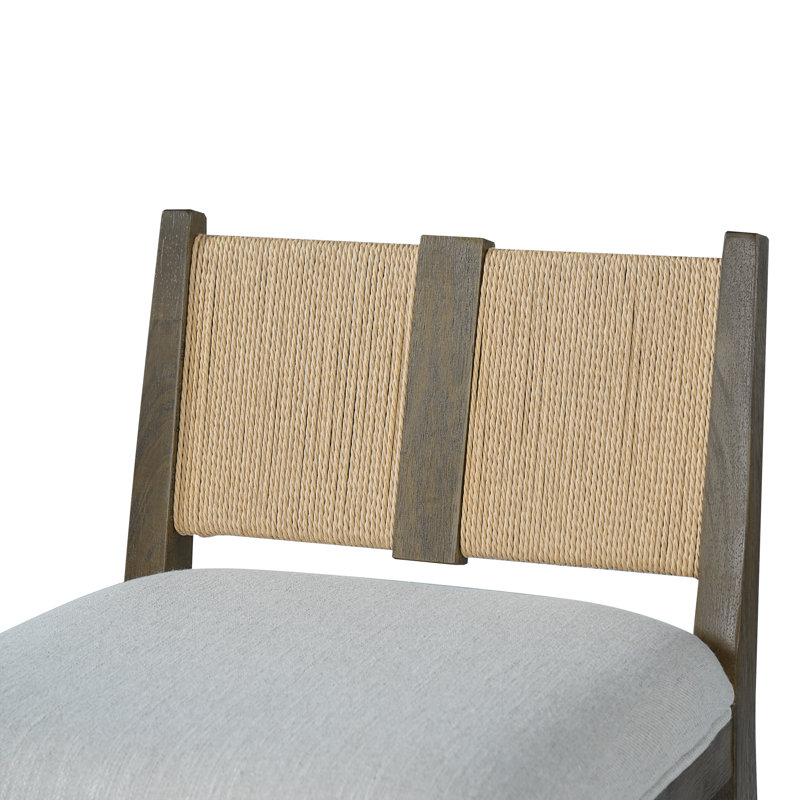 Tabouret de comptoir rembourré avec assise en bois d'hévéa et dossier en corde tissée de 26,57 po Ava