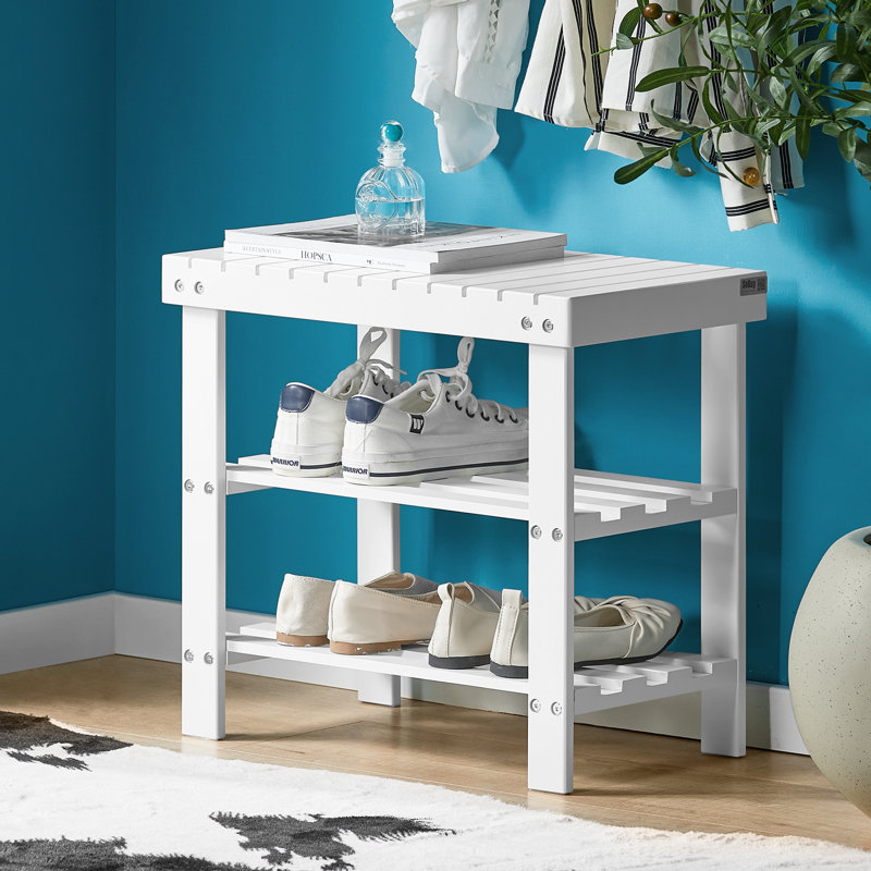 4 Pair Solid Wood Shoe Storage Bench, White