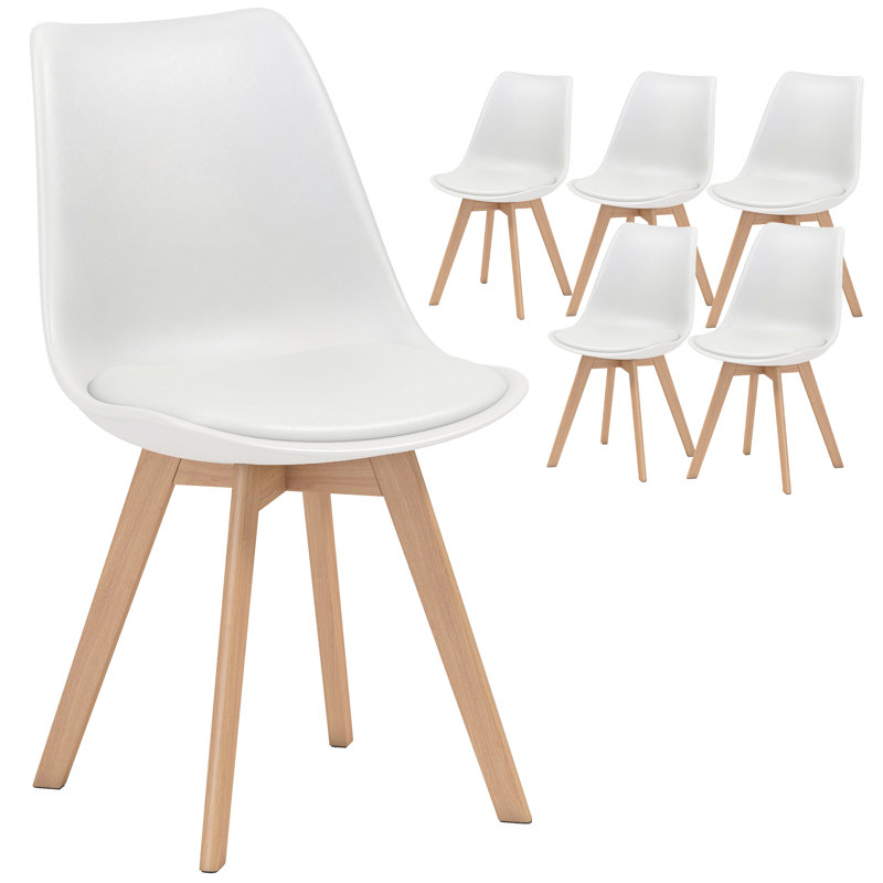 Ensemble de 6 chaises de salle à manger modernes avec coussin en cuir PU, structure en bois, Blanc