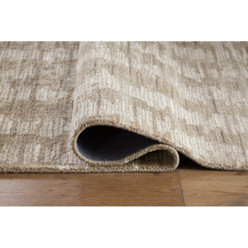 Handmade Tufted Brown and Cream Wool 5' x 7' Rug