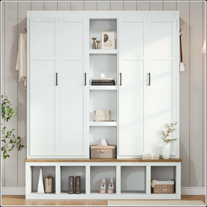 Arbre d'entrée 4 en 1 avec 6 crochets et compartiments ouverts, Blanc