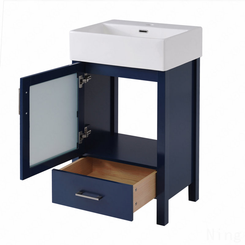 Meuble-lavabo de 20 po avec lavabo en céramique, grand rangement, Bleu
