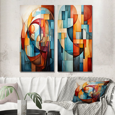 Cubism Harmony Of Shapes - Cubism Metal Wall Art Set Of 2