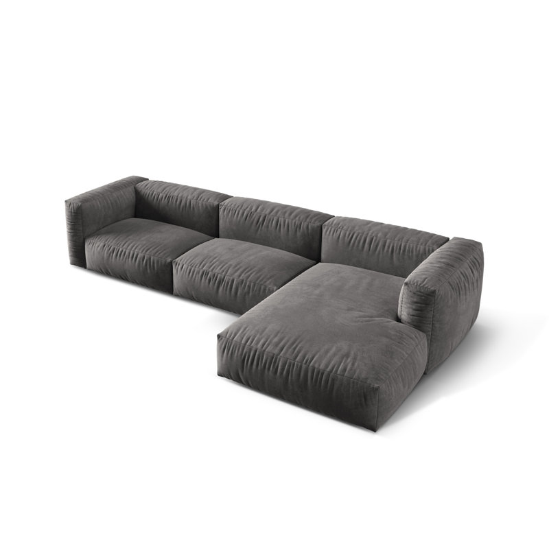 Carce 3 Seater Corner Sofa , Velvet- Grey, Right-Hand Facing