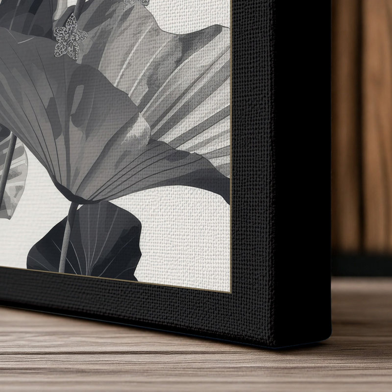 Luminous Lotus Botanical - Wrapped Canvas, 30x20 - 76.2 x 50.8 cm, Black Border