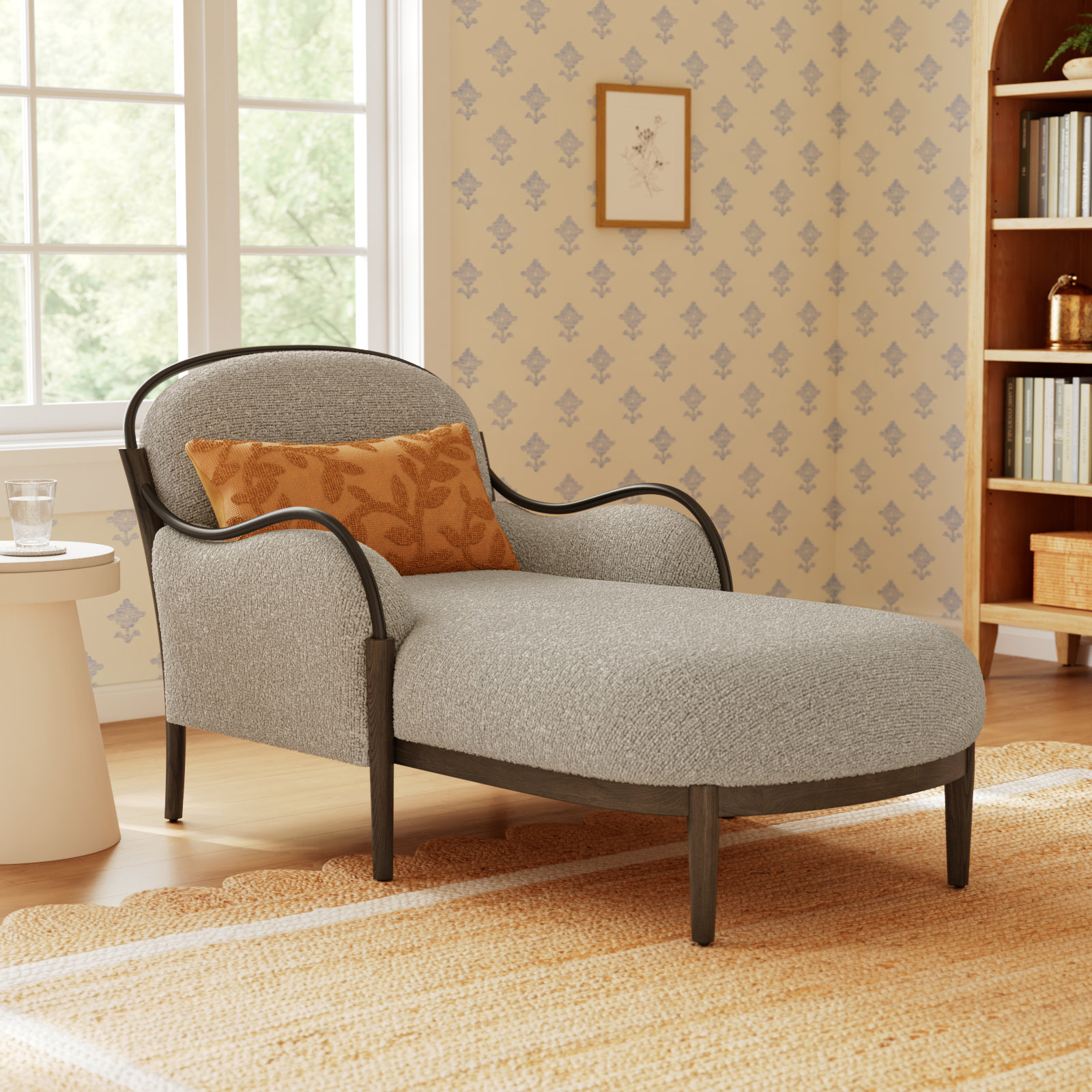 Demi Upholstered Chaise Lounge, Stained Black Ash Polyester