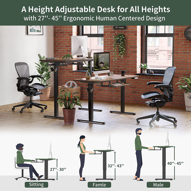 Iya Adjustable Metal Base Standing Desk, 46'' H x 48'' W x 24'' D