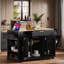 Îlot de cuisine roulé cannelé avec armoire de rangement pour poubelle, prise de courant, support de rangement interne, 3 tiroirs, 3 supports latéraux ouverts