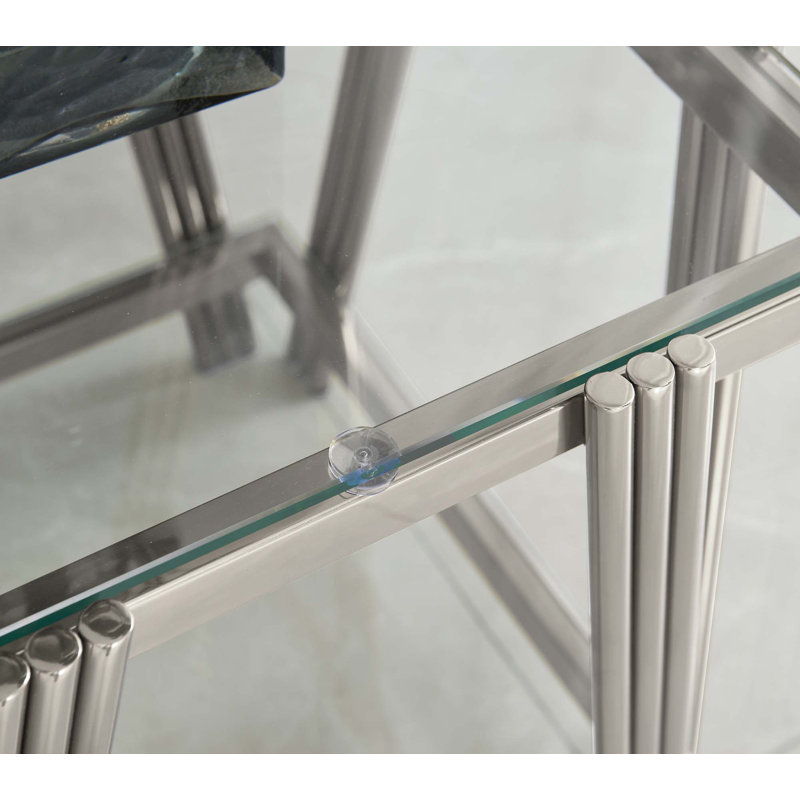 Table de bout carrée, table de bout en acier inoxydable, table basse en verre trempé transparent double couche, table d'appoint avec rangement, pour salon, bureau