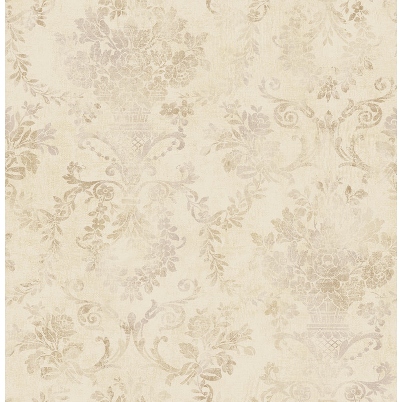  Papier peint à motif damas Bromgrove, Albâtre / brume lavande