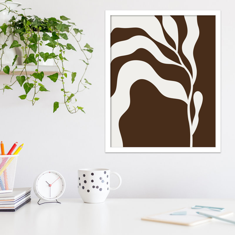 Retro Matisse Inspired Abstract Botanical 2 Brown, 21" H x 17" W x 1" D, White