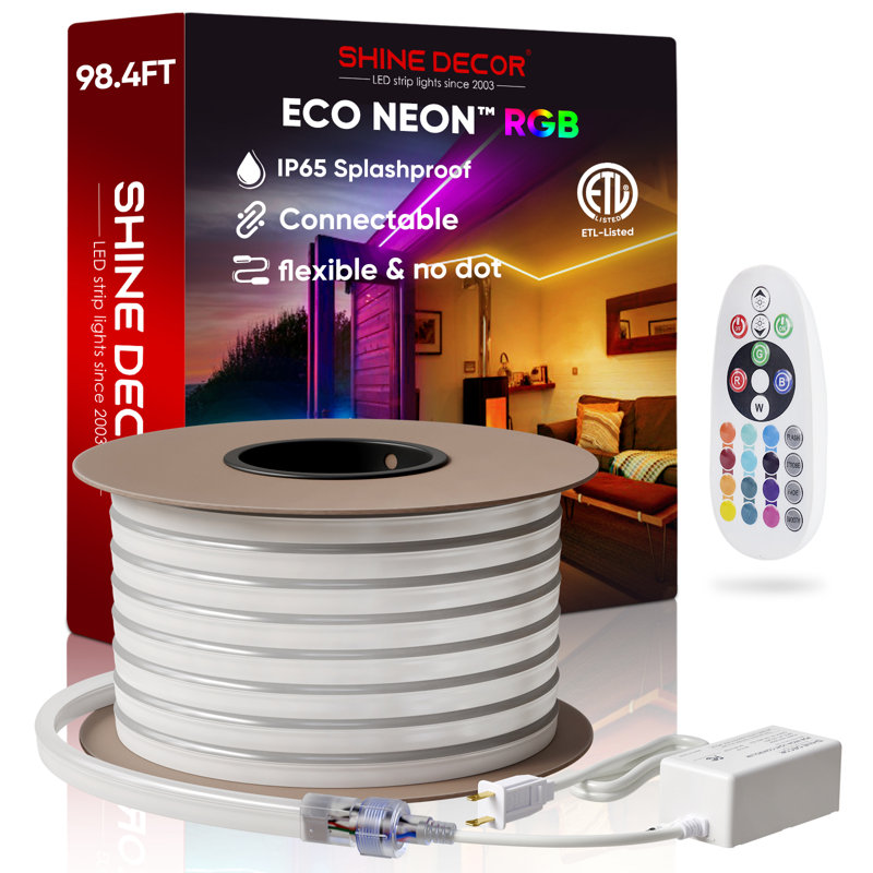 Shine Decor 120V Waterproof LED RGB Neon Rope Lights with Remote, 1176" L