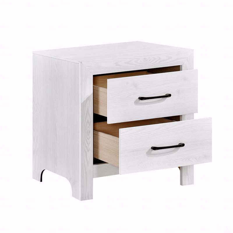 1Pc Bedroom Nightstand Of 2X Drawers Hardware Woodenen, White