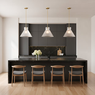 Luminaire suspendu de cuisine 1 lumière avec abat-jour côtelé Liouet