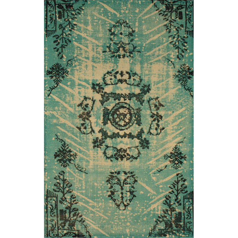 Tapis turquoise tissé à la main Gallien, Rectangle 8' x 10'