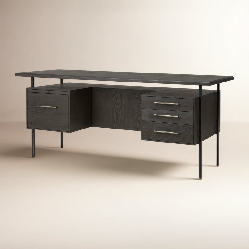 Halifax Olsen Computer Desk, Charcoal Oak/Black