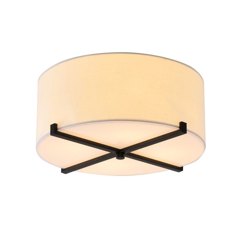 Bourget 3-Light Black Flush Mount With A White Fabric Shade