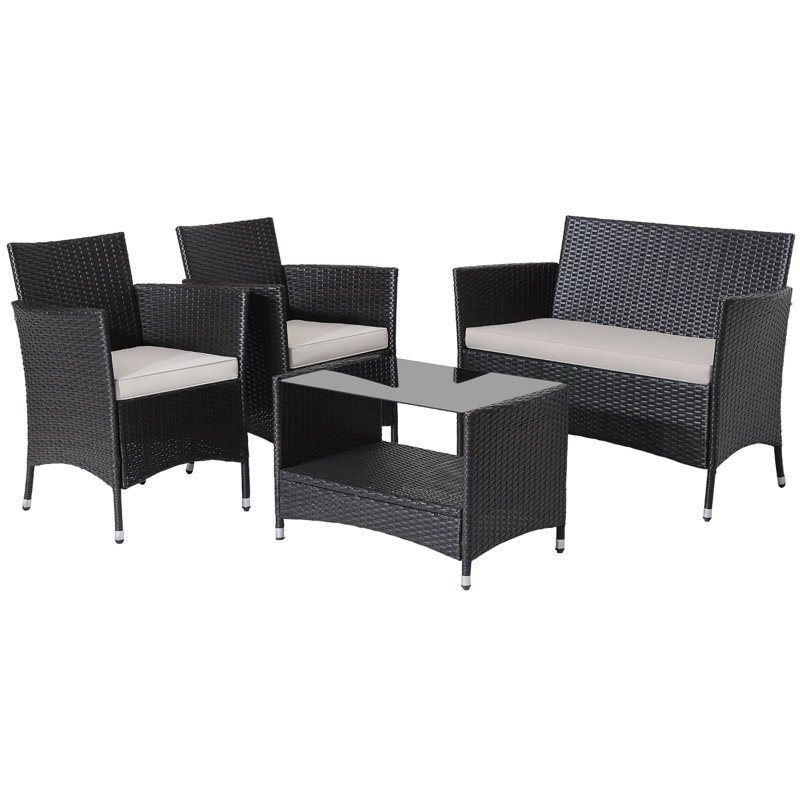 Ensemble de conversation d'extérieur pour 4 personnes avec coussins Landrie